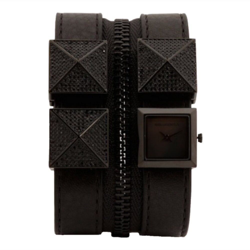 Karl Lagerfeld Pyramid Pave Stone Double Strap Cuff Watch Black